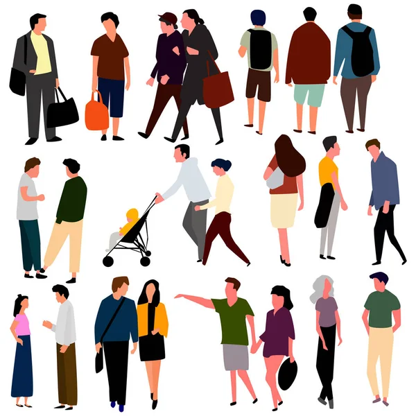 Birlikte duran genç erkek ve kadınlardan oluşan bir set. Vektör.