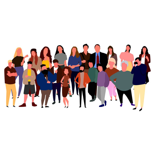 Набор молодых мужчин и женщин, стоящих вместе. Вектор
.