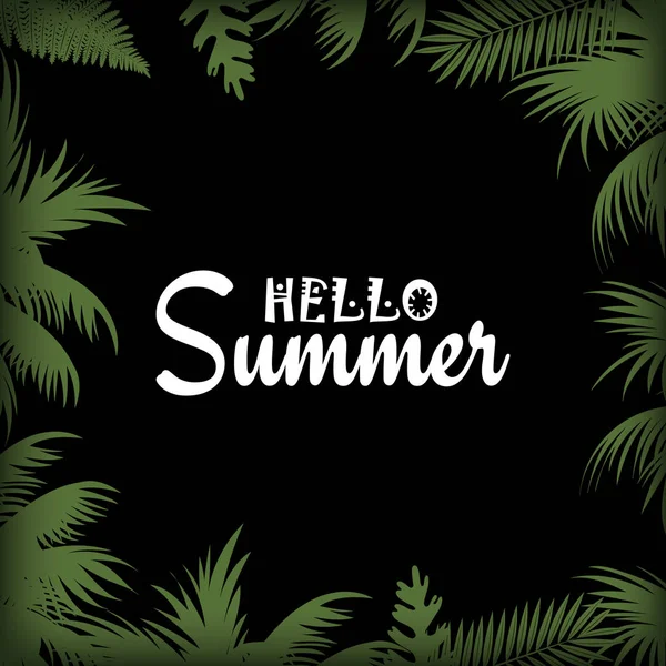 Hola tarjeta de verano con hojas de palma. Vector — Archivo Imágenes Vectoriales