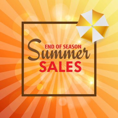 Palmiye yaprakları ve güneş ışığı ile Yaz satış kartı. Vektör