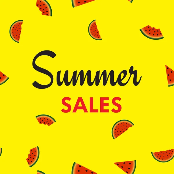 Sommar försäljnings kort med vattenmeloner skivor. Vektor. — Stock vektor