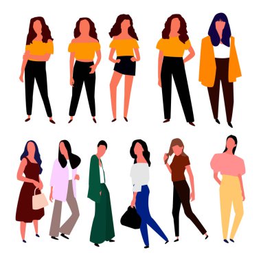 Güzel genç kadın moda giysileri. Vektör.