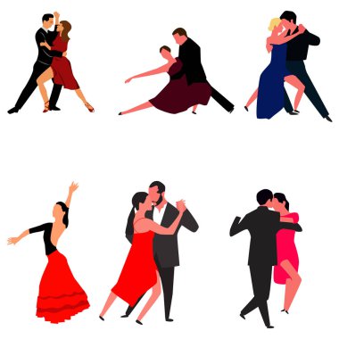 Tango dansçıları seti beyaz üzerine izole edilmiş. Vektör.
