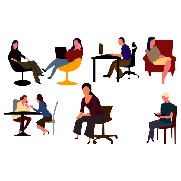 Set of sitting people on the chair or sofa. Vector