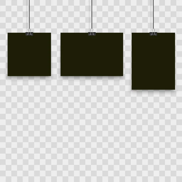 Zwarte poster opknoping met bindmiddel op transparante achtergrond. Vector. — Stockvector