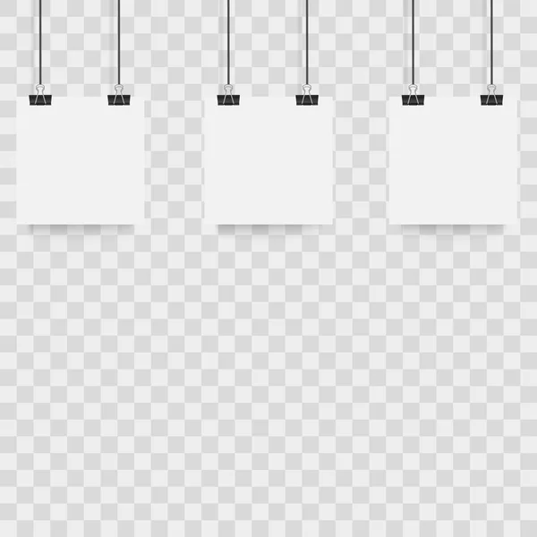 透明な背景にバインダーでぶら下がっている白いポスター。ベクトル — ストックベクタ
