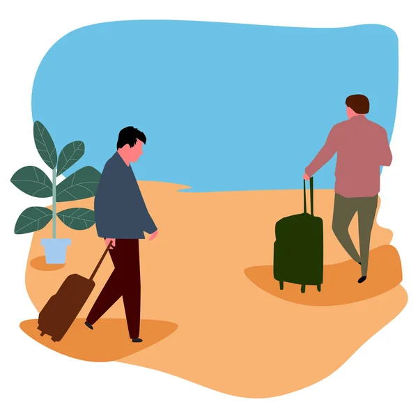 Concept of people walking with baggage. Vector. — Stock Vector