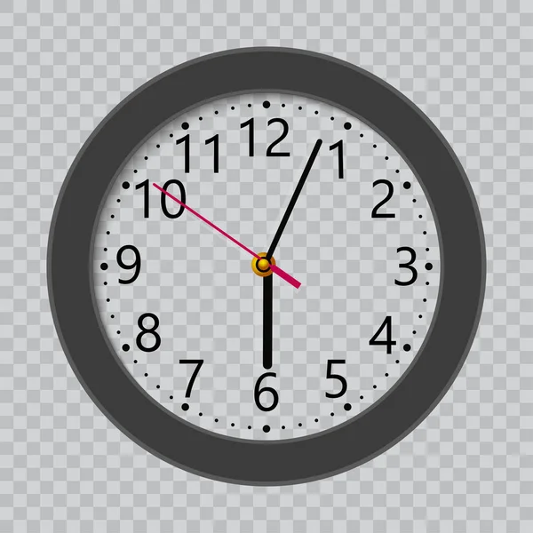 Reloj de pared negro realista con pantalla transparente. Vector — Vector de stock