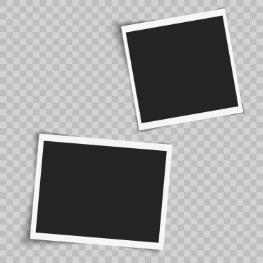 Saydam arka planda gerçekçi kare fotoğraf çerçevesi. Vektör.