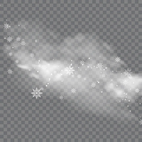 Besneeuwde winter en mist op transparante achtergrond. Vector — Stockvector