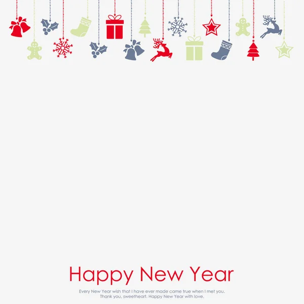 Feliz Año Nuevo o tarjeta de Navidad con adornos. Vector — Vector de stock
