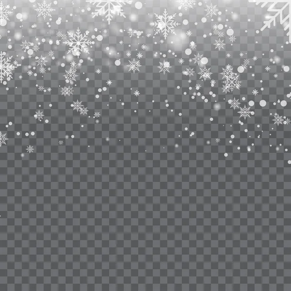 Fondo navideño Caída de copos de nieve sobre transparente. Vector — Vector de stock