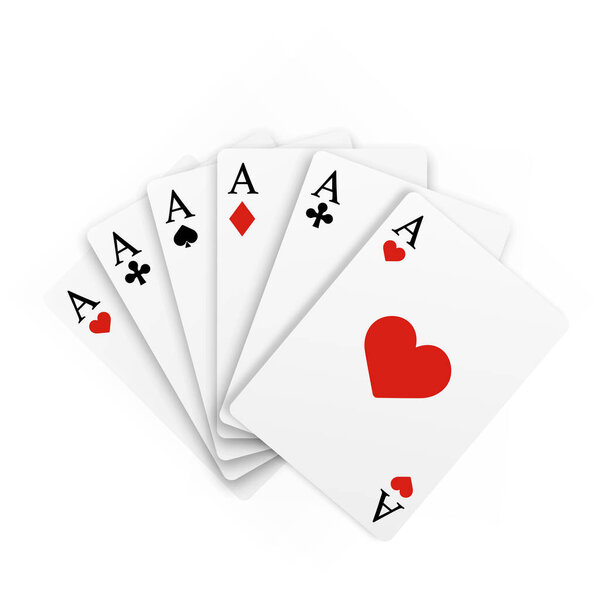 Set of four of a kind aces playing cards. Realistic vector