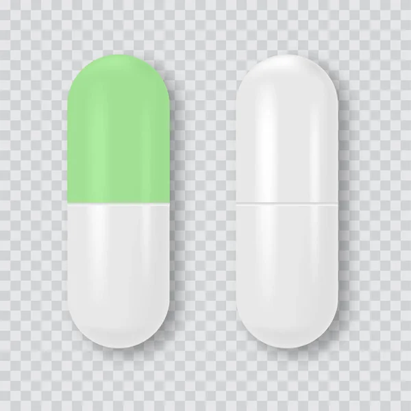 Conjunto de 3d pílulas médicas brancas realistas, cápsulas. Vetor — Vetor de Stock