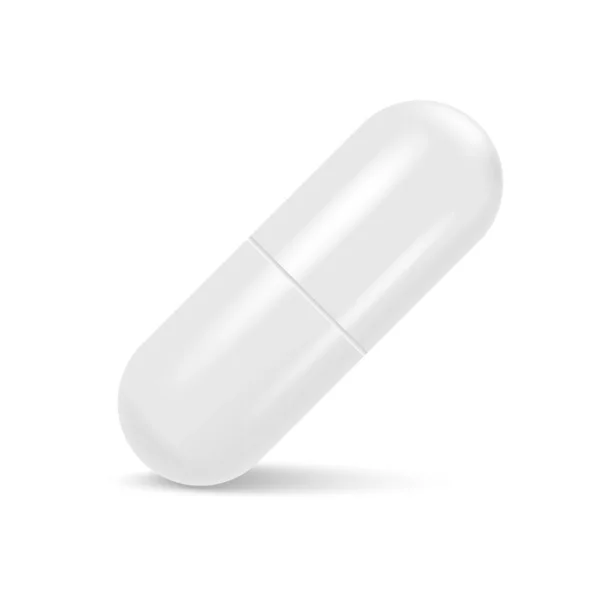 Realista 3d pílula médica branca com sombra suave. Vetor — Vetor de Stock