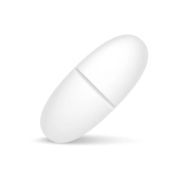 Realista 3d pílula médica branca com sombra suave. Vetor — Vetor de Stock