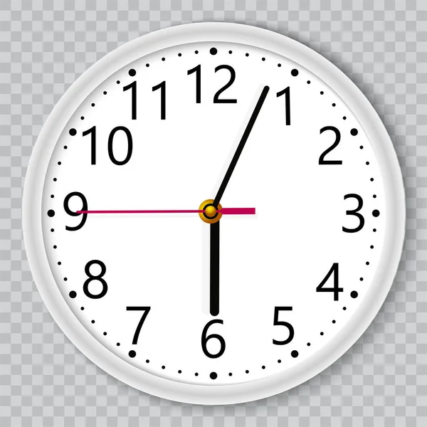 Reloj de oficina de pared blanca sobre fondo transparente. Vector . — Vector de stock