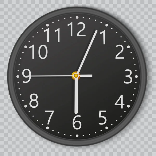 Horloge de bureau murale noire sur fond transparent. Vecteur. — Image vectorielle