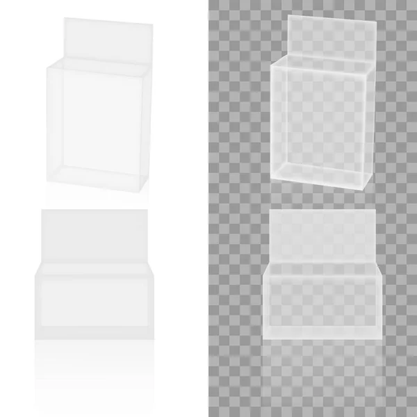 現実的な透明性の白い紙やプラスチック包装箱。ベクトル — ストックベクタ