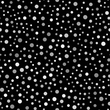 Siyah arkaplanda beyaz noktalar olan kusursuz bir desen. Vektör.