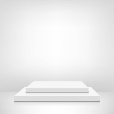 Beyaz kare podyumun boş bir şablonu, sahne, sahne gösterisi. Vektör