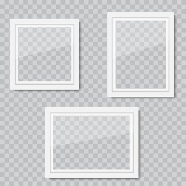 Yumuşak gölgeli gerçekçi beyaz ahşap fotoğraf çerçevesi. Vektör