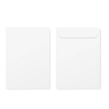 Boş gerçekçi kapalı zarf önü ve arkası görünümü oluşturur. Vektör.