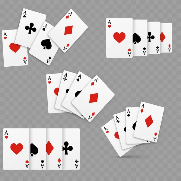 Conjunto Cuatro Ases Tipo Jugando Las Cartas Vector Realista — Vector de stock