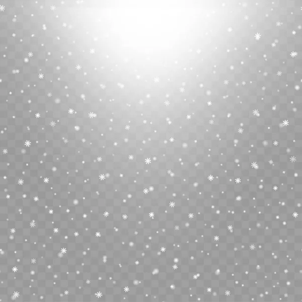 Weihnachten Hintergrund Mit Fallenden Schneeflocken Auf Transparentem Hintergrund Vektor — Stockvektor