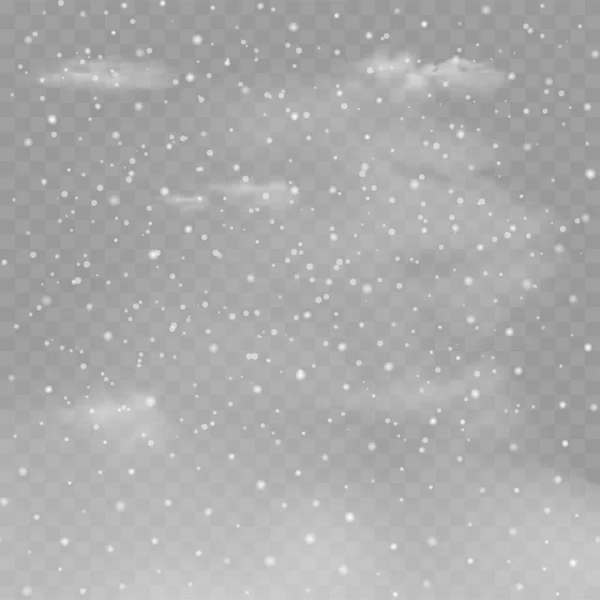 Realistisch Fallender Schnee Auf Transparentem Hintergrund Schneeflocken Schneehintergrund Vektorillustration — Stockvektor