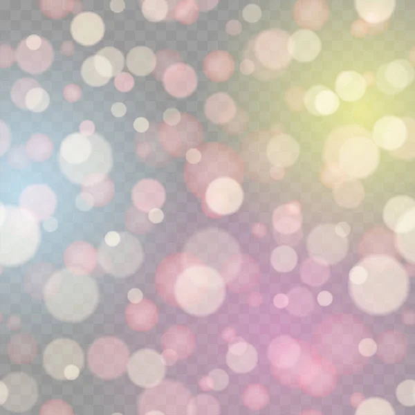 Soft glitter sparkles defocused rays lights bokeh transparent background. Vector — Stock Vector