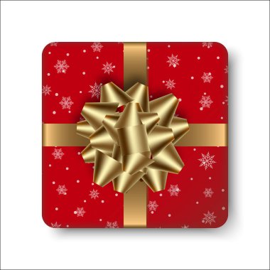 Altın fiyonklu gerçekçi kırmızı hediye kutusu. Vektör.