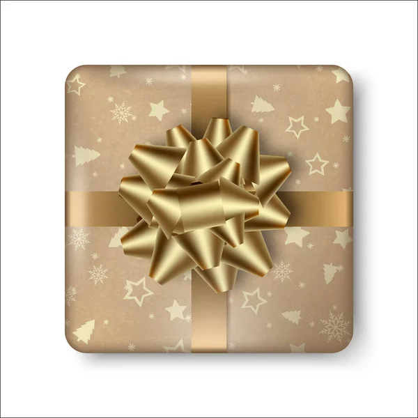 Realistic Golden Gift Box Golden Bow Vector — Stock Vector