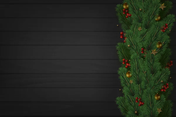 Christmas Tree Branches Wooden Dark Background Vector — Stock Vector