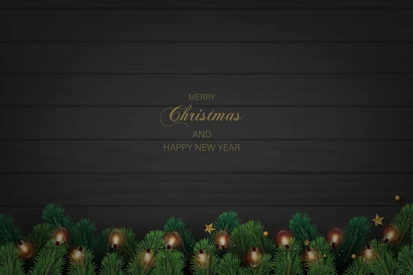新年快乐 圣诞贺卡 圣诞装饰 深色木制背景 — 图库矢量图片