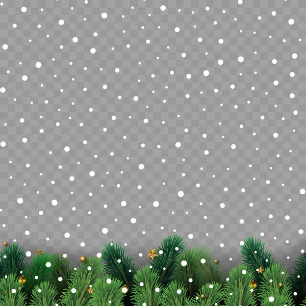 Weihnachtsbaumzweige Mit Dekoration Auf Transparentem Hintergrund Vektor — Stockvektor