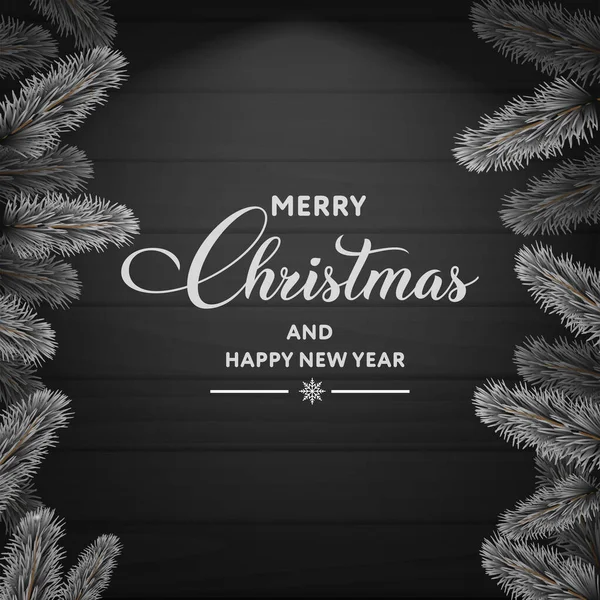 Buon Natale Felice Anno Nuovo Biglietto Con Rami Albero Ornamenti — Vettoriale Stock