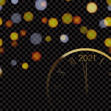 2021 yılınız kutlu olsun ya da altın saatli ve gece lambalı Noel kartınız kutlu olsun. Vektör