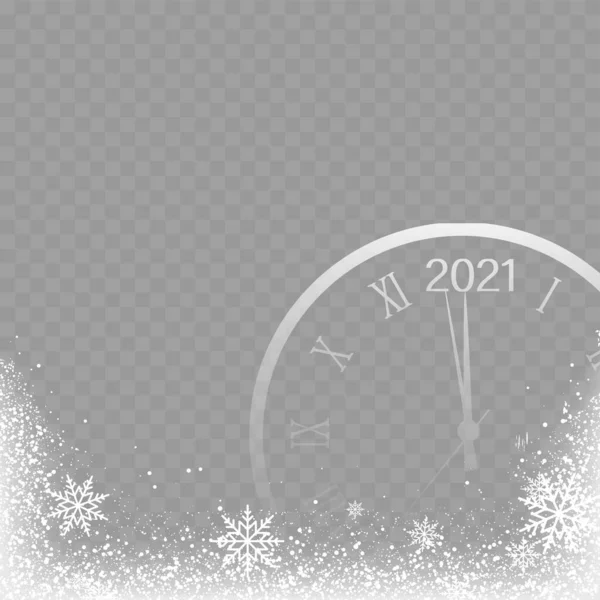 Fond Noël Avec Des Flocons Neige Tombant Horloge Sur Transparent — Image vectorielle