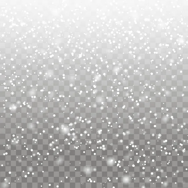 Caída de copos de nieve sobre fondo transparente. Vector. — Vector de stock