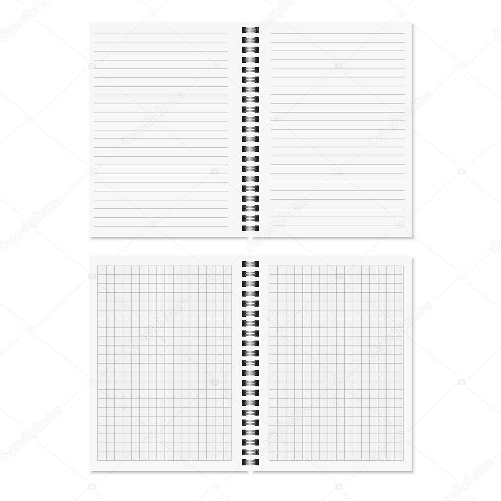 Realistic open spiral notepad template. Vector.