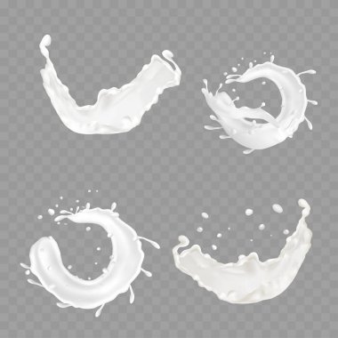 Gerçekçi 3 boyutlu süt, krema ve yoğurt serpme seti. Vektör illüstrasyonu