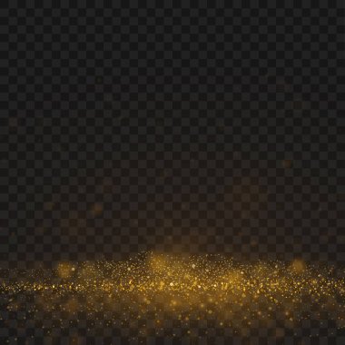 Sihirli, parlayan altın toz bulutu ve yerde parıltılar. Vektör illüstrasyonu