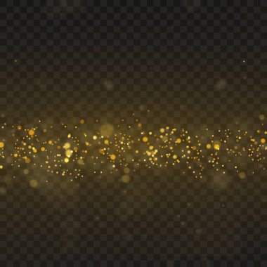 Sihirli uçan altın tozu akıntısı ve ışıltılar üzerini örtüyor. Vektör illüstrasyonu