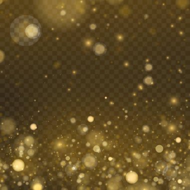 Soyut altın parıltı ve ışıldayan bokeh ışıkları arka plan örtüsü. Vektör illüstrasyonu