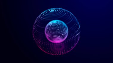 Noktaları, çizgileri ve üçgenleri birleştiren soyut teknoloji küresi. Dijital soyut ağ yapısı. Üç Boyut .