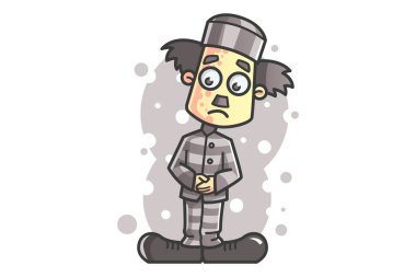 Charlie Chaplin vektör karikatür çizim geleneksel yuvarlak boyun takım elbise ve şapka.
