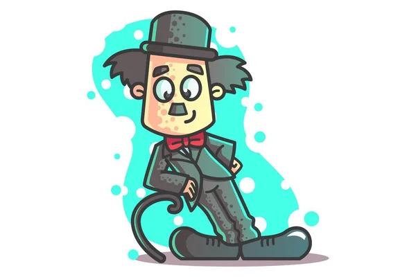Charlie Chaplin vektör karikatür çizim komik baston ile poz  . 