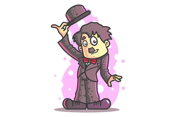 Charlie Chaplin vektör karikatür çizim şapka ile. 