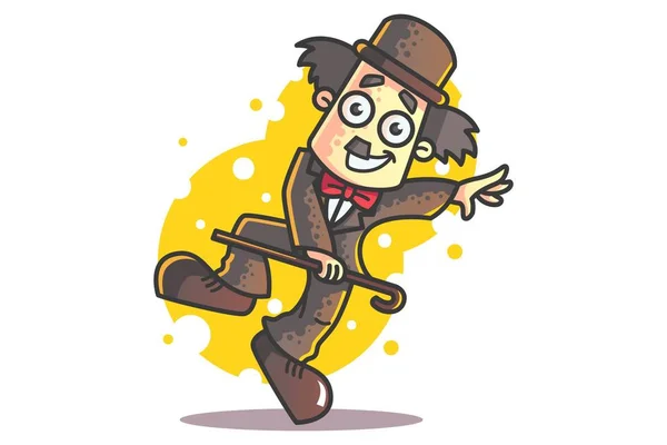 Cartoon Vectorillustratie Van Charlie Chaplin Dansen Met Wandelstok — Stockvector